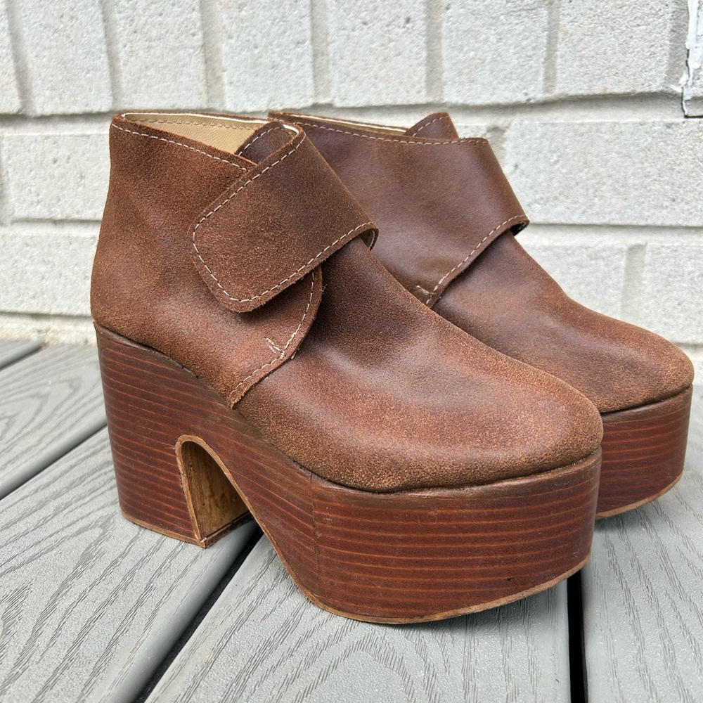 Vintage Brown Platform Wedged Heeled Boots